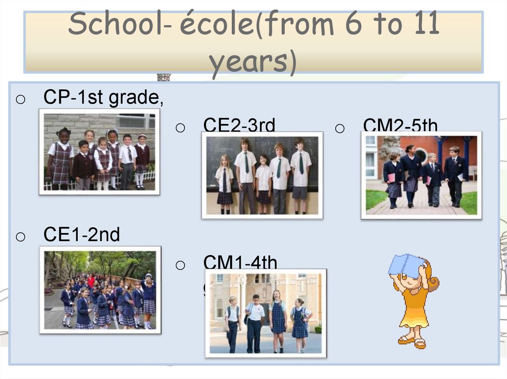 School- école(from 6 to 11 years)
