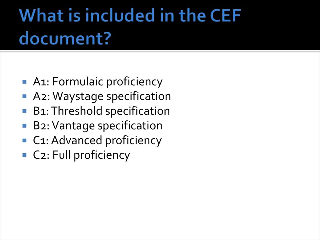 What is included in the CEF document?