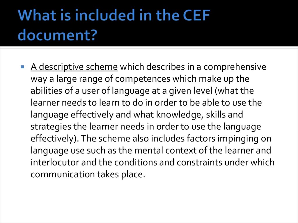 What is included in the CEF document?