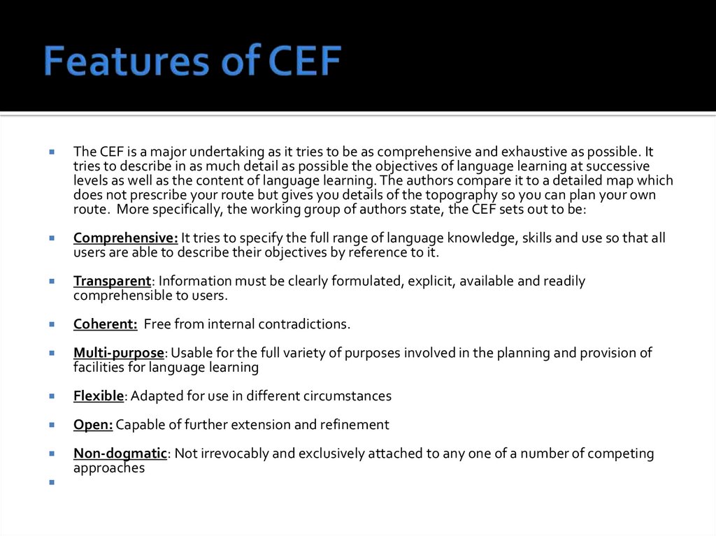 Features of CEF