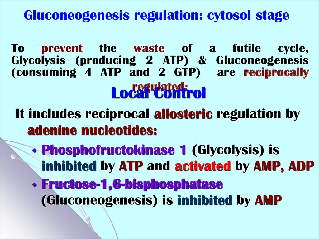 To prevent the waste of a futile cycle, Glycolysis (producing 2 ATP) & Gluconeogenesis (consuming 4 ATP and 2 GTP) are