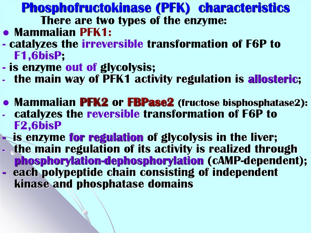 Phosphofructokinase (PFK) characteristics