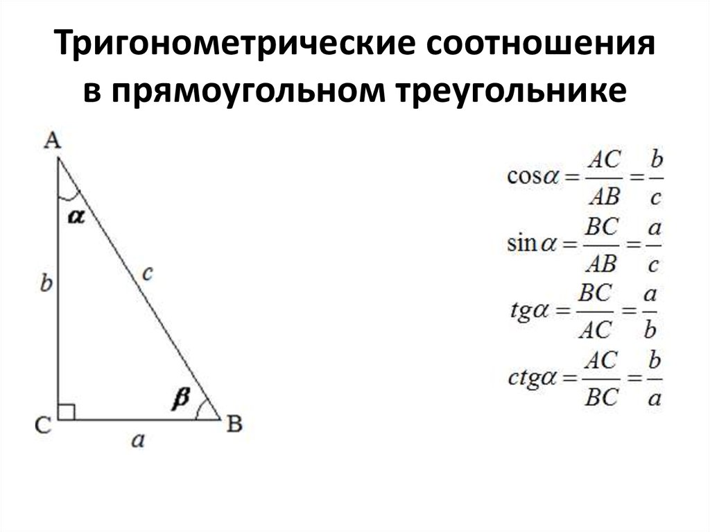 Тригонометрические функции решение треугольников. Тригонометрические соотношения в прямоугольном треугольнике. Тригонометрические формулы прямоугольного треугольника. Соотношения в прямоугольном треугольнике. Вспряотношения в прямоугольном треугольнике.