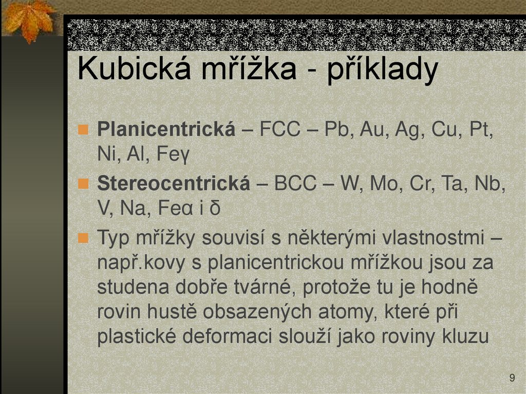 Kubická mřížka - příklady
