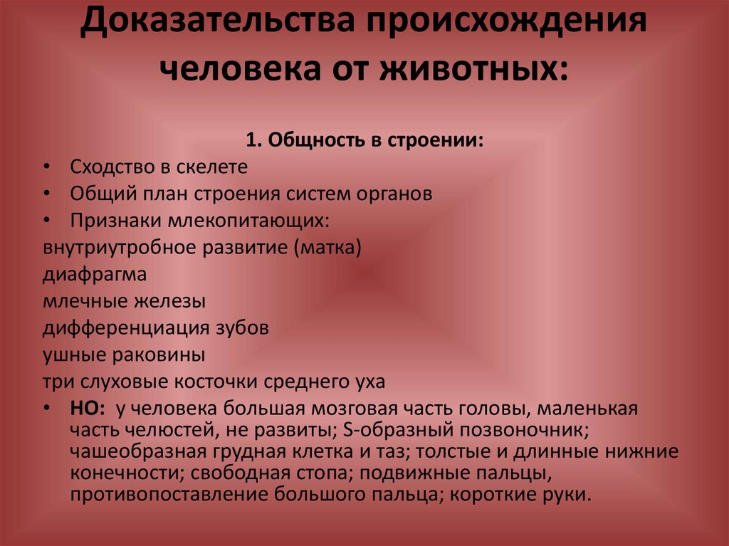 Доказательства происхождения человека от животных презентация 11 класс