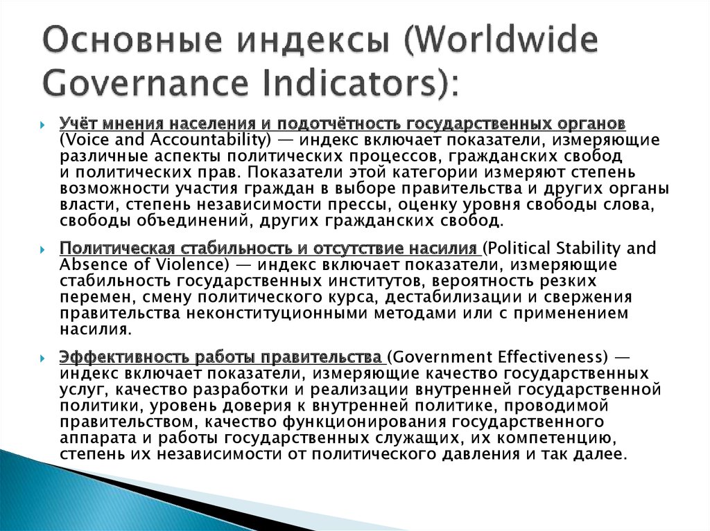 Основные индексы (Worldwide Governance Indicators):