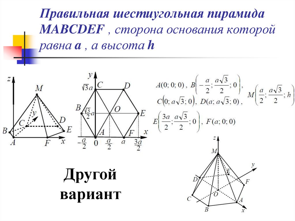 Правильная шестиугольная пирамида MABCDEF , сторона основания которой равна a , а высота h