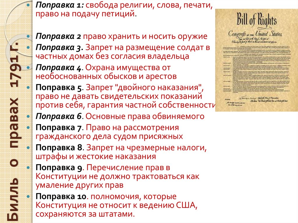 Билль о правах 1791 презентация