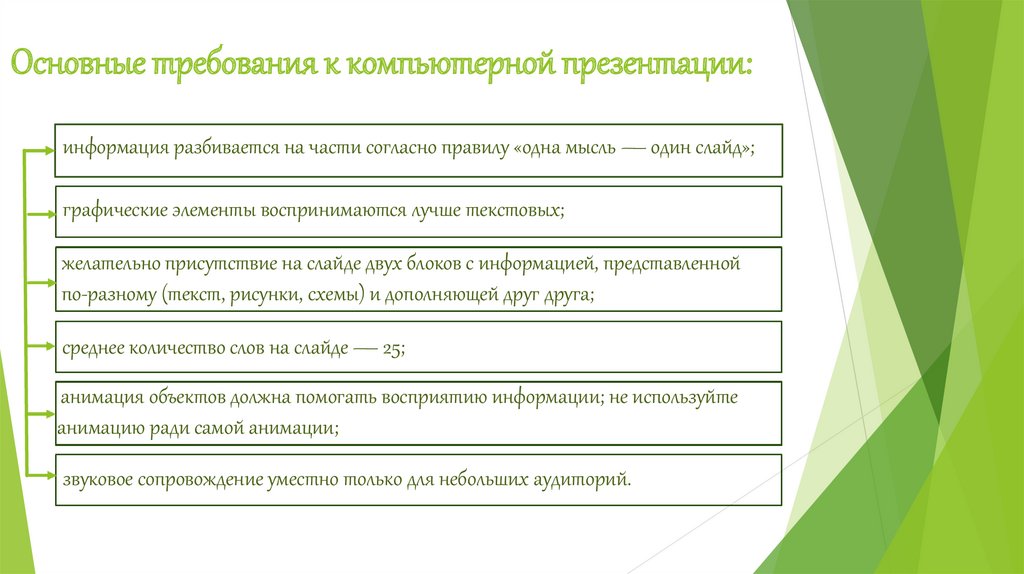 Требования к компьютерной презентации