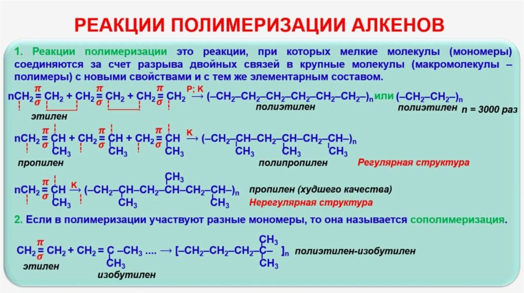 Пропен образуется в результате реакций. Химические реакции алкенов 10 класс. Составление реакции алкенов. Реакция полимеризации алкенов. Механизм окисления алкенов.
