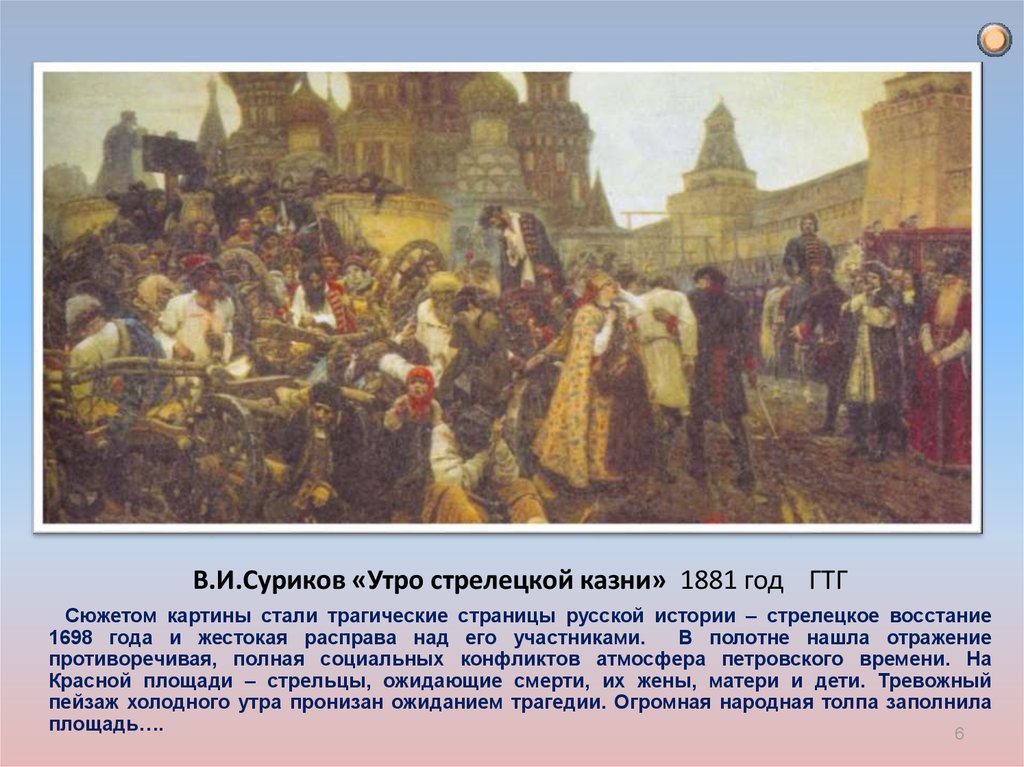 В.И.Суриков «Утро стрелецкой казни» 1881 год ГТГ