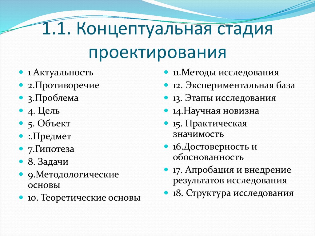 Стадии концептуального проектирования