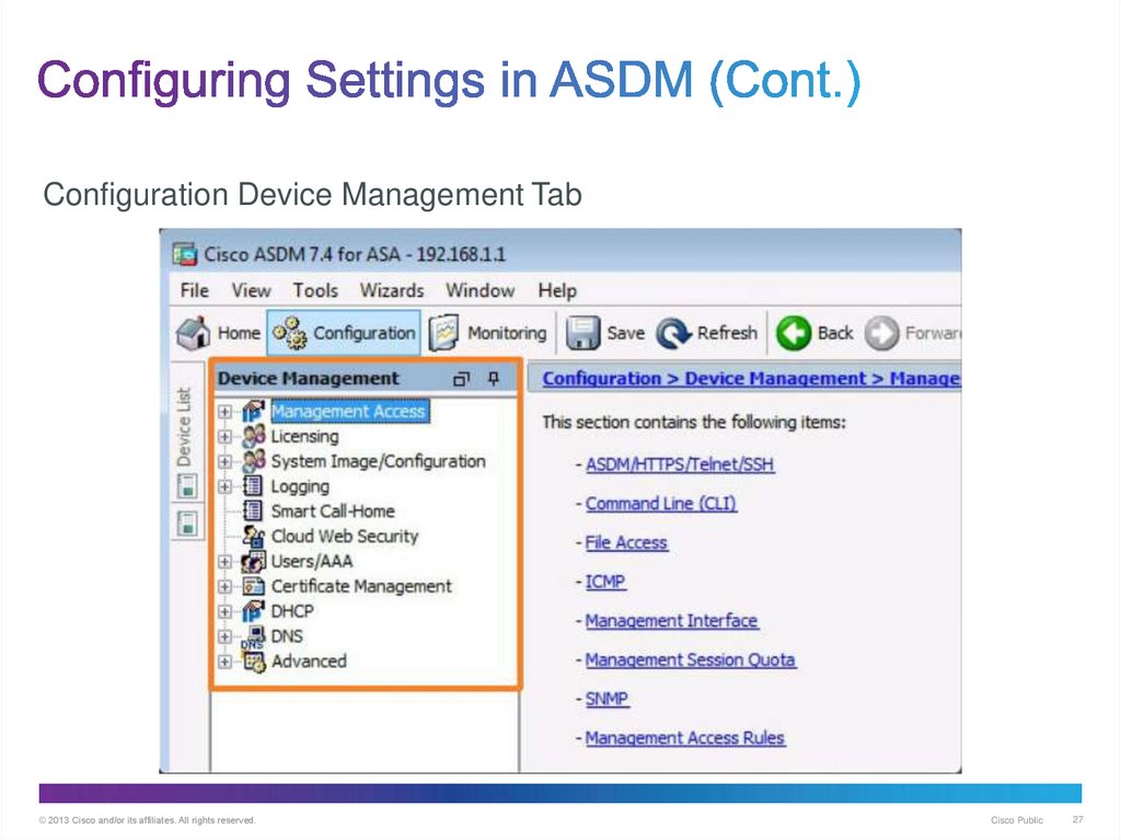 Configuring Settings in ASDM (Cont.)