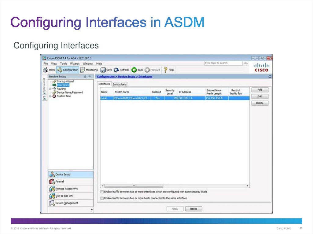 Configuring Interfaces in ASDM