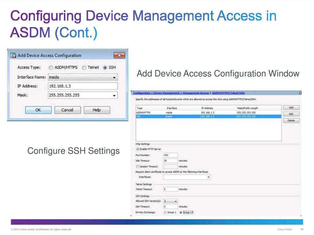 Configuring Device Management Access in ASDM (Cont.)