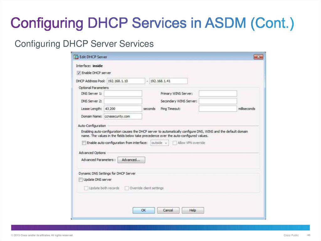 Configuring DHCP Services in ASDM (Cont.)