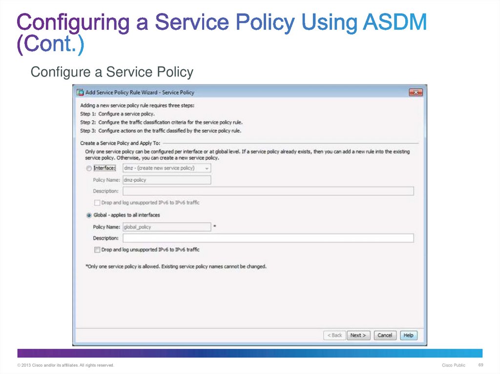 Configuring a Service Policy Using ASDM (Cont.)