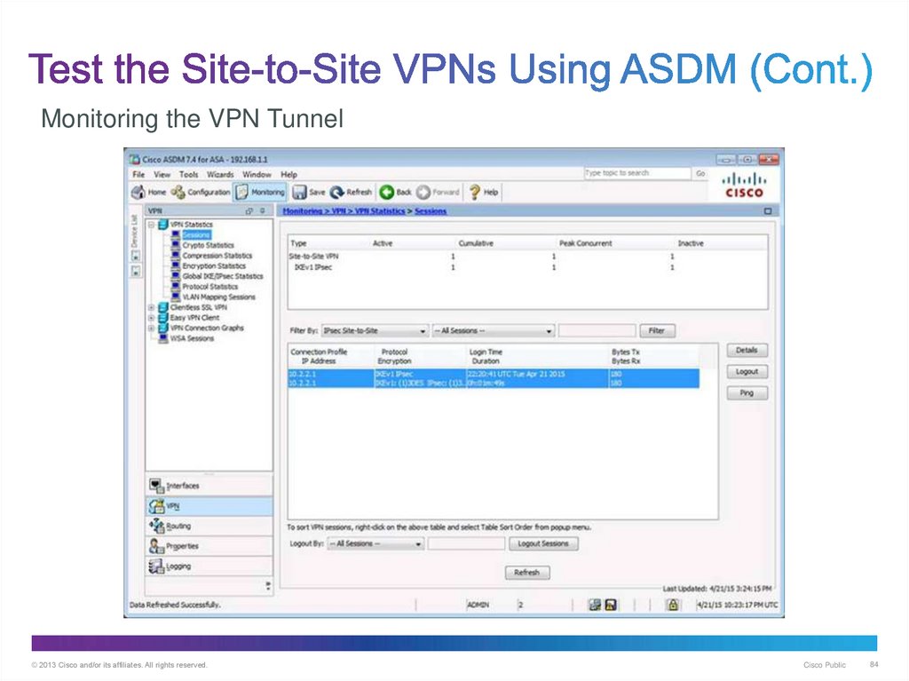 Test the Site-to-Site VPNs Using ASDM (Cont.)