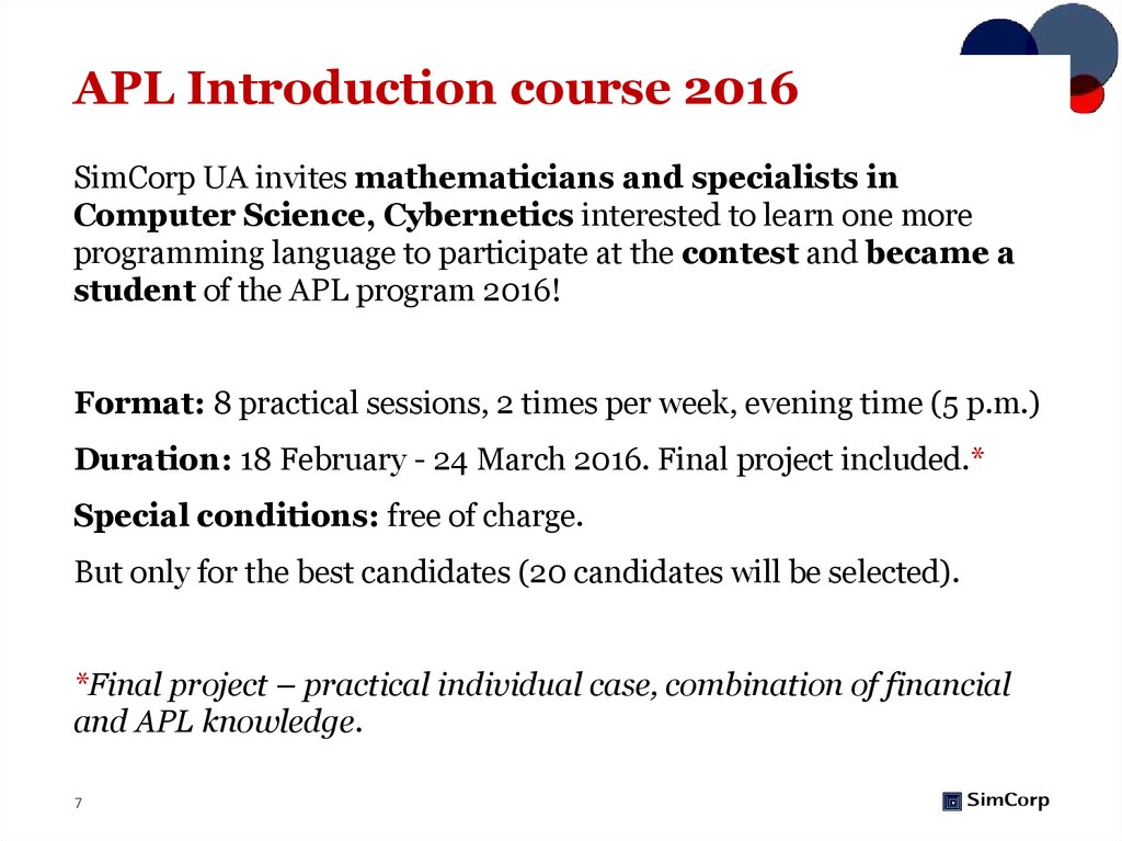 APL Introduction course 2016