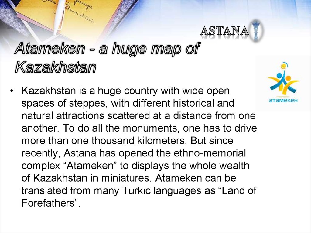 Atameken - a huge map of Kazakhstan