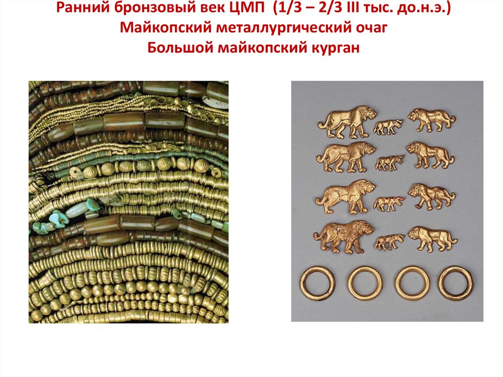 Ранний бронзовый век ЦМП (1/3 – 2/3 III тыс. до.н.э.) Майкопский металлургический очаг Большой майкопский курган