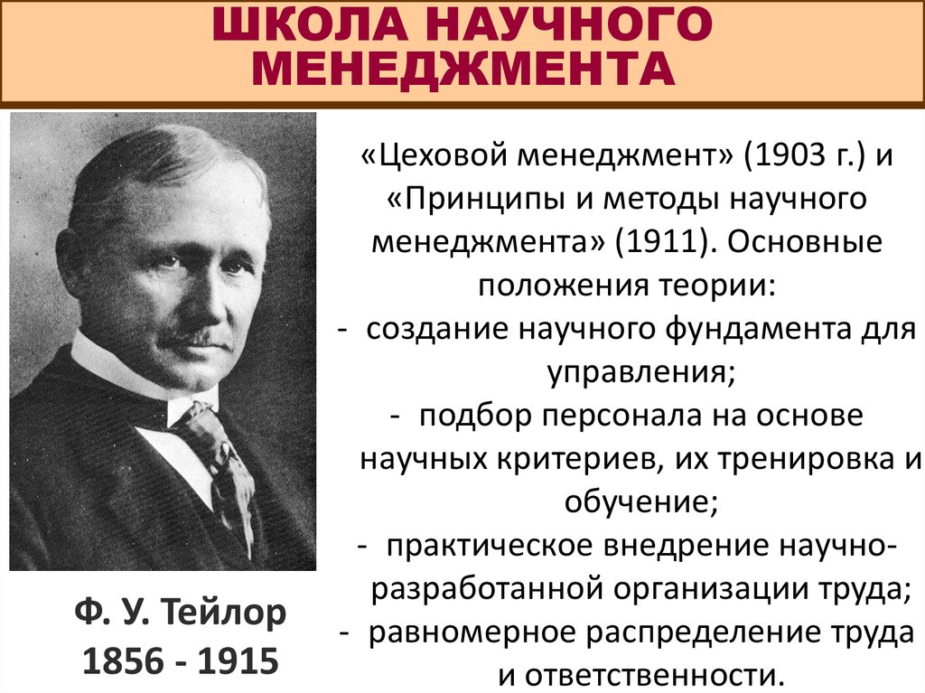 Научная школа менеджмента ф тейлора. Научные школы менеджмента. Школа научного управления Тейлора. Школы управления в менеджменте. Основные принципы научного управления Тейлора.