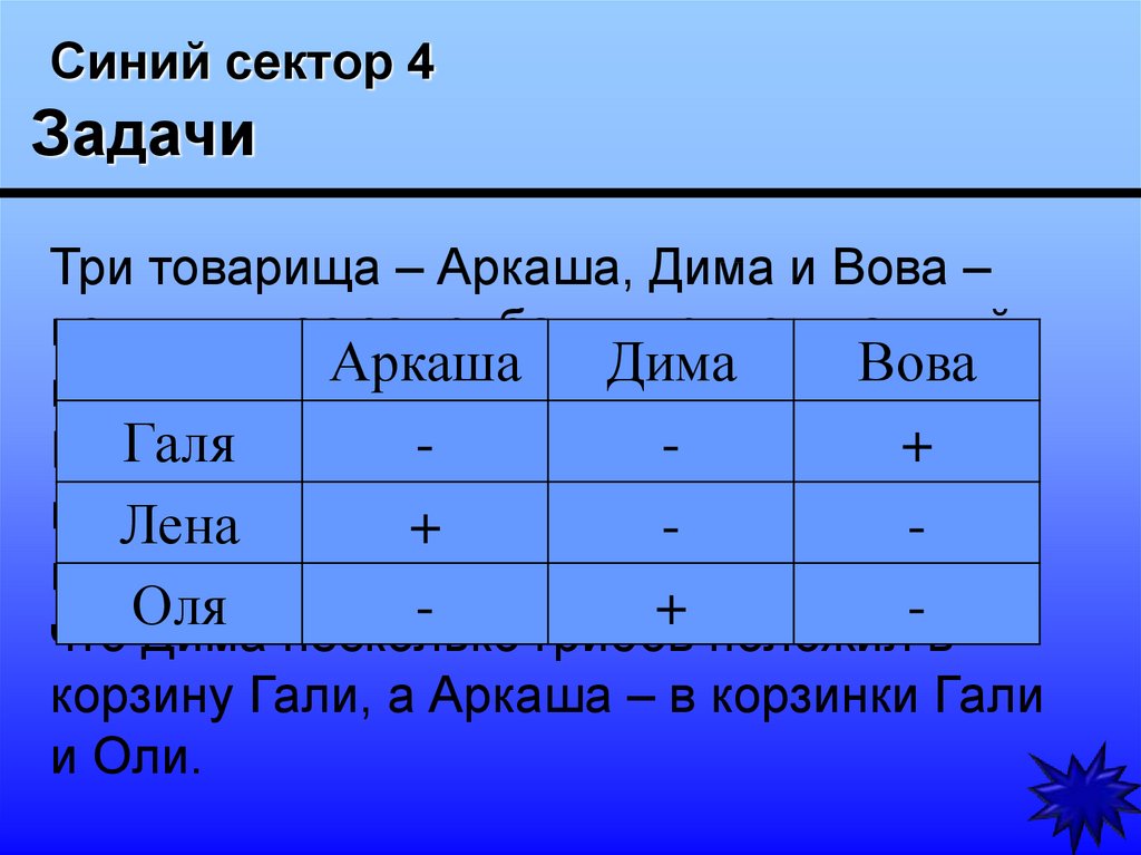 Задачи трое. Три товарища Аркаша Дима. Три товарища Аркаша Дима и Вова. Три товарища Аркаша Дима и Володя пошли в лес за грибами таблица. Три товарища Аркаша Дима Вова пошли.