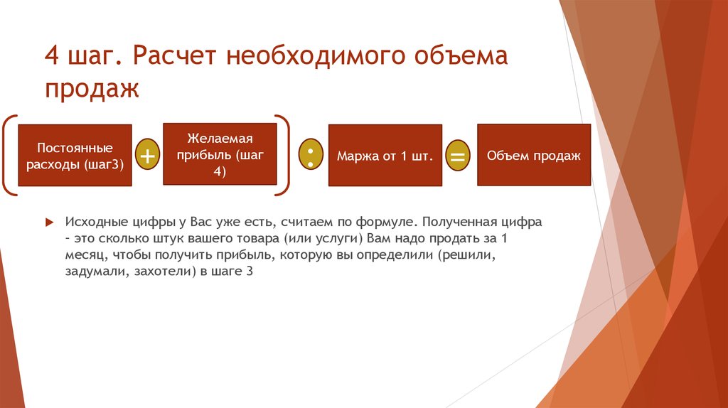 Сколько нужно продать. Шаг расчета это. Место получения дохода. Шаги расчета презентация. Желаемая прибыль.