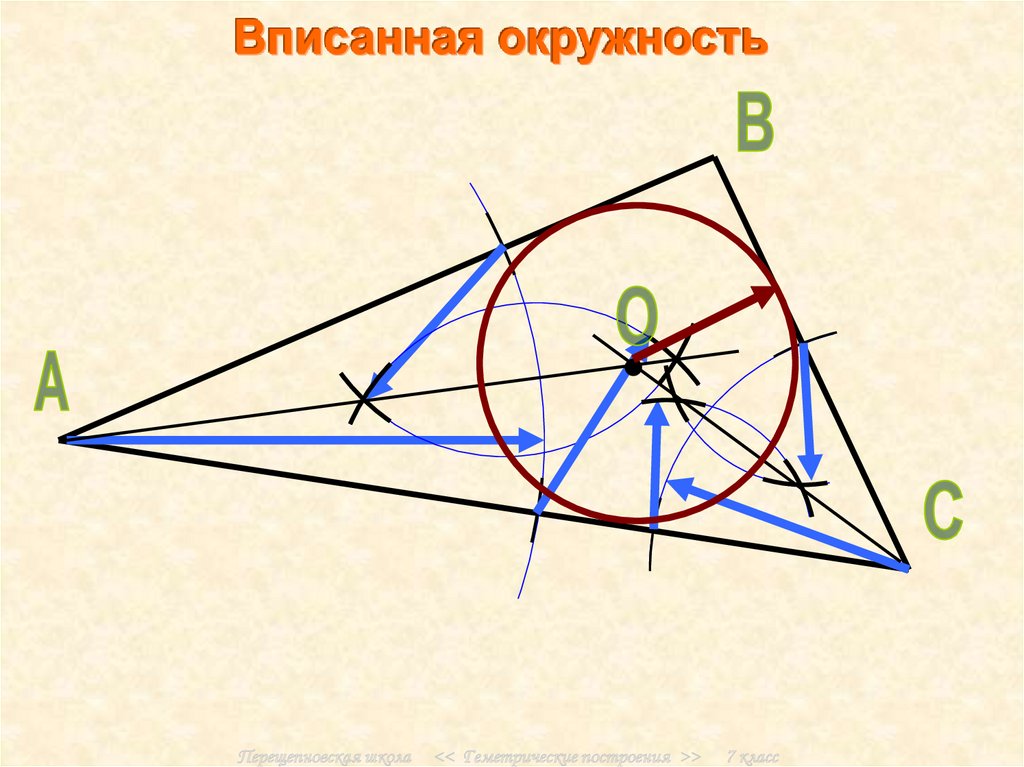 Как построить окружность в остроугольном треугольнике. Построение вписанной окружности в треугольник с помощью циркуля. Вписанная окружностьтупогольного треугольника. Построение вписанной окружности в треугольник. Тупоугольный треугольник вписанный в окружность.