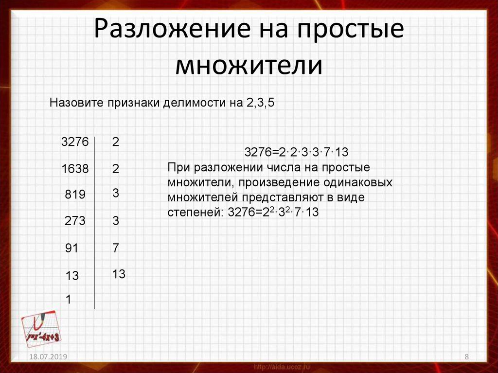 Простые множители 6 класс