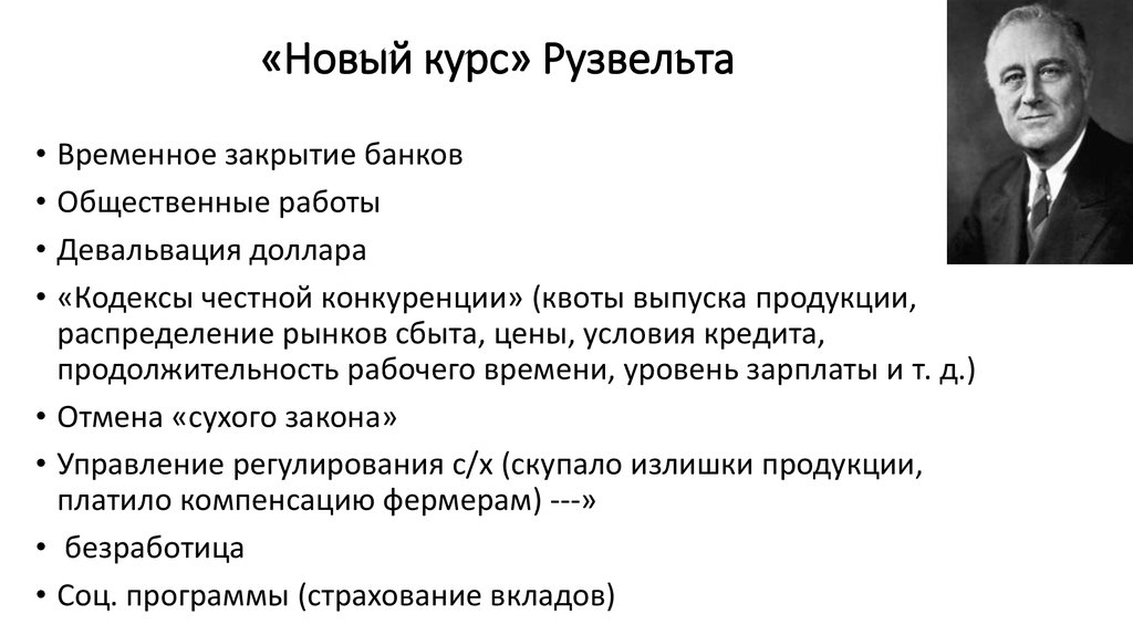 Момент политика. Новый курс ф Рузвельта в США. США: