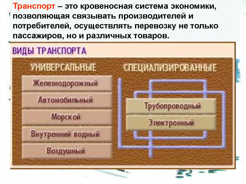 Универсальные виды транспорта. Универсальные и специализированные виды транспорта. Универсальный транспорт примеры. Транспорт кровеносная система экономики.