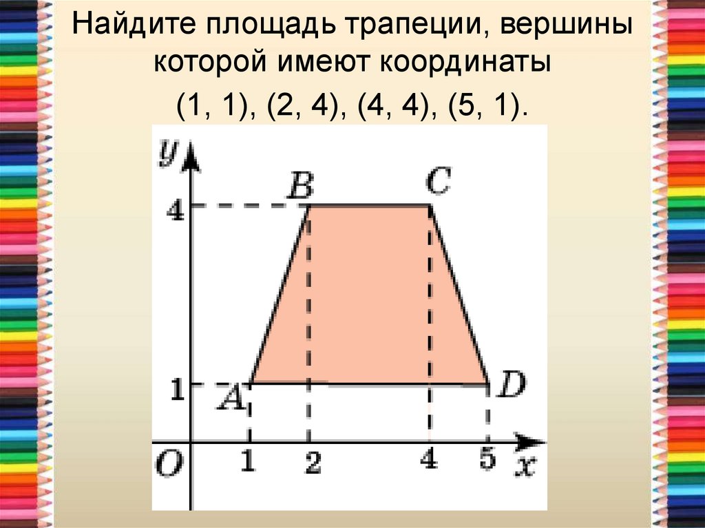 Найдите площадь четырехугольника вершины. Найдите площадь трапеции. Найдите площадь трапеции вершины которой. Найдите площадь трапеции с вершинами. Координаты вершин трапеции.