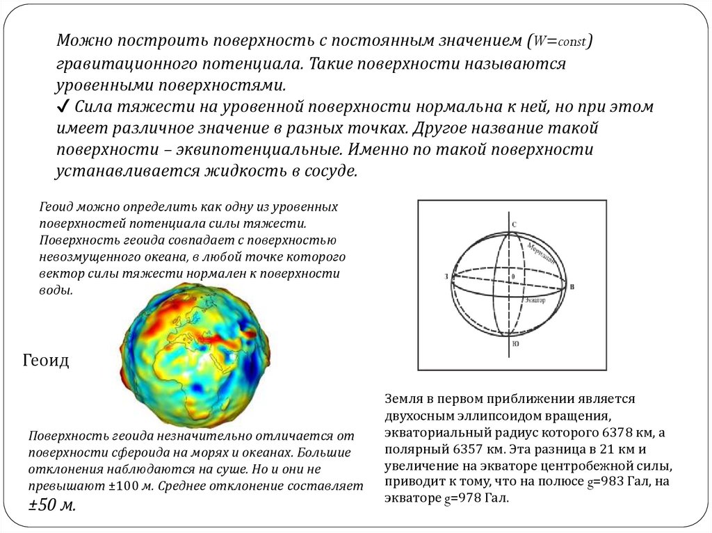 Поле силы тяжести. Форма земли, описываемая уровенной поверхностью. Гравиразведка презентация. Гравитационный потенциал сфероида. Уровенный эллипсоид вращения.