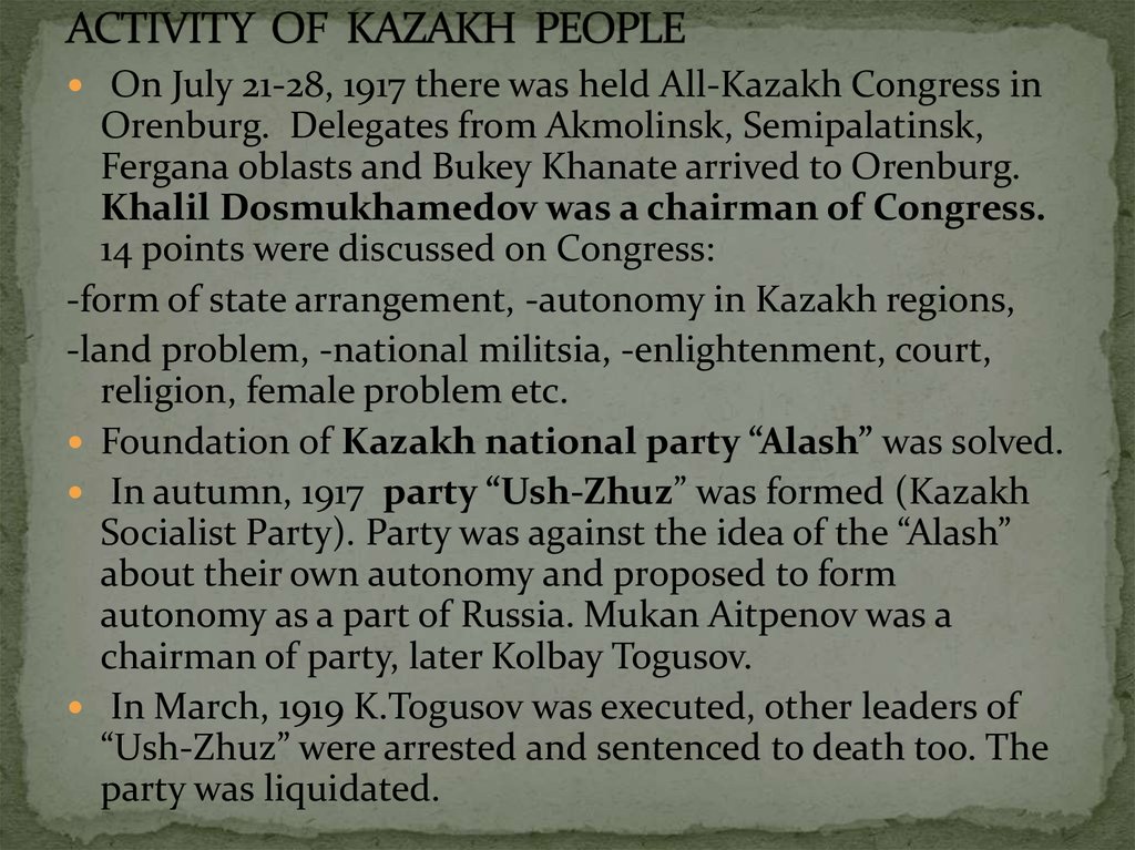 ACTIVITY OF KAZAKH PEOPLE