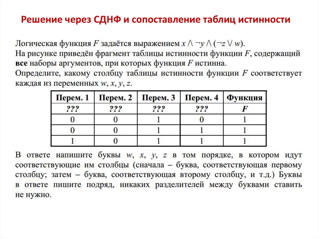 Используя приведенный фрагмент. Сопоставление таблиц истинности. Логическая таблица разделов. Таблица СДНФ. СДНФ через таблицу истинности.