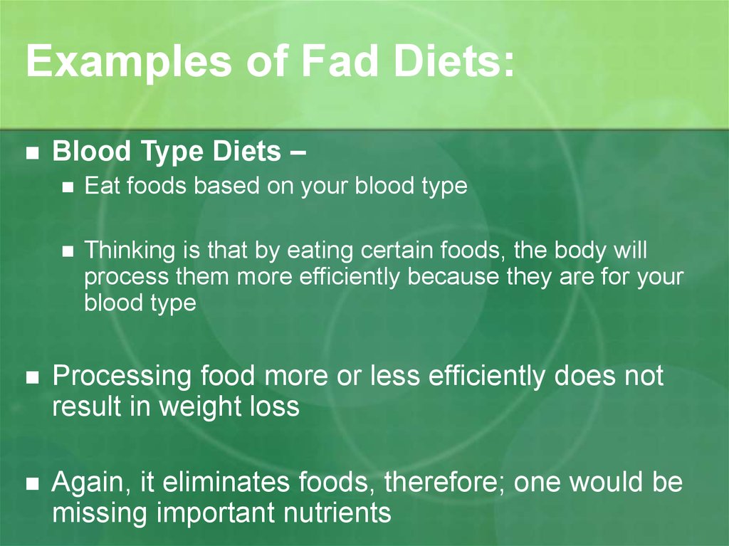 Examples of Fad Diets: