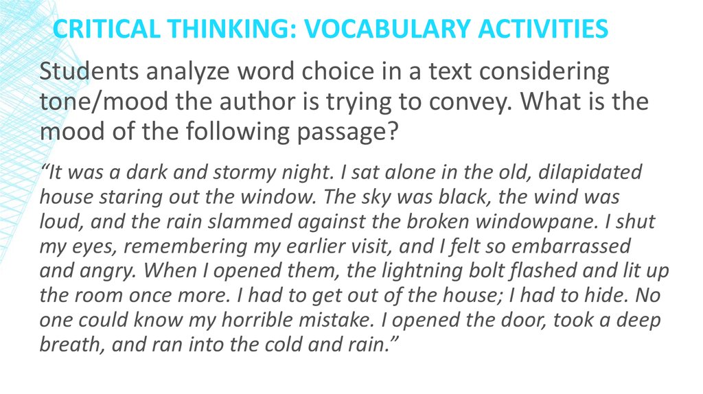 Critical Thinking: Vocabulary activities