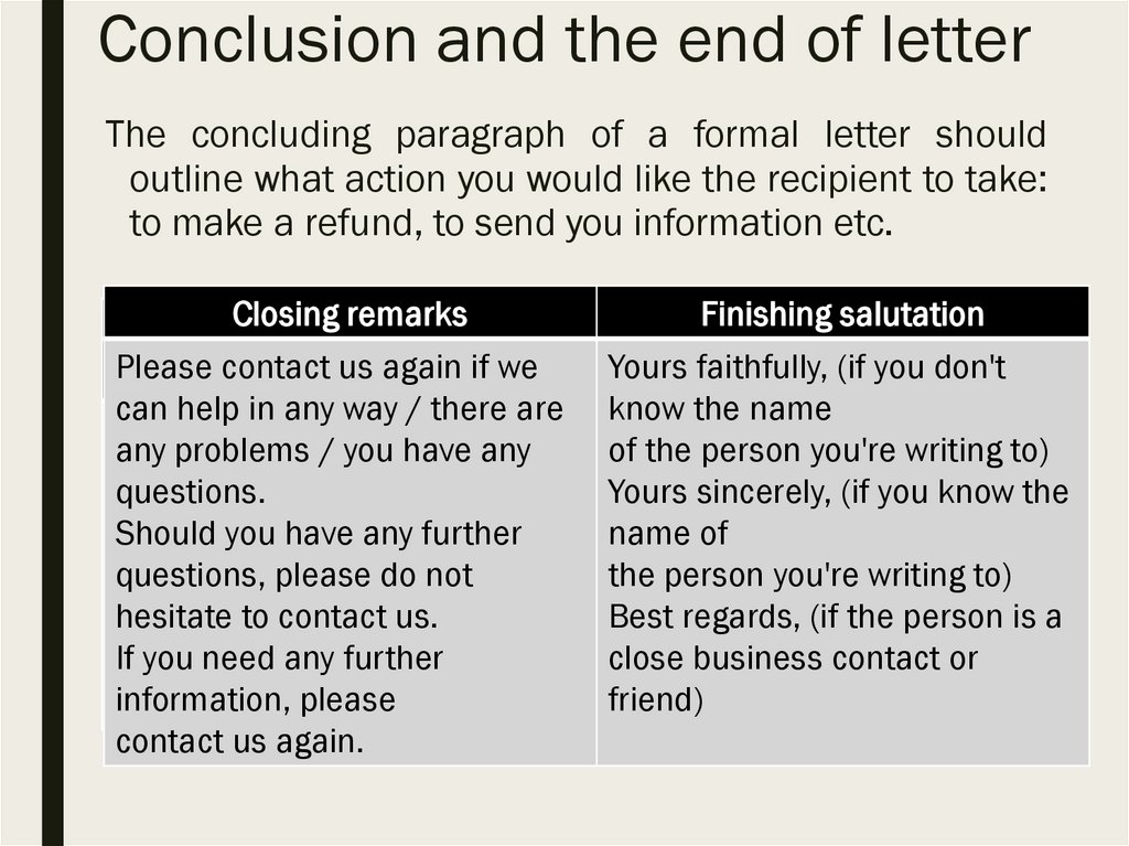 Conclusion and the end of letter