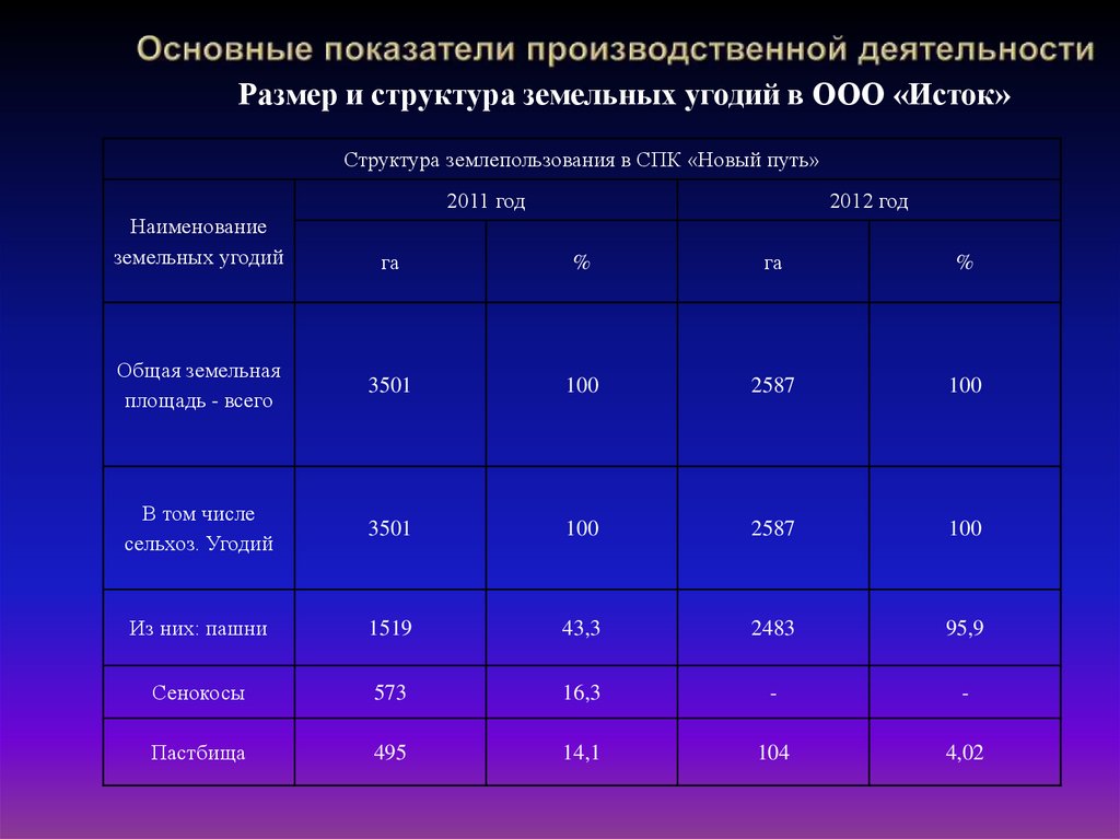 Основные показатели производственной деятельности