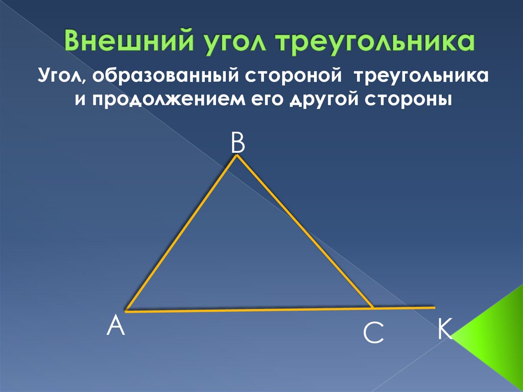 Построить образ тупоугольного треугольника. Внешний угол треугольника. Внешний и внутренний угол треугольника. Внешний угол тупоугольного треугольника. Вершины тупоугольного треугольника.