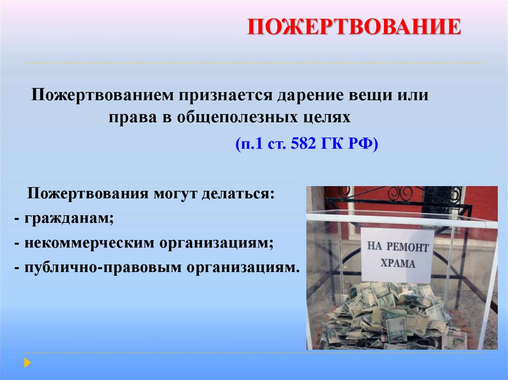 582 гк рф. Пожертвование. Пожертвование гражданское право. Добровольные взносы и пожертвования. Благотворительный взнос.