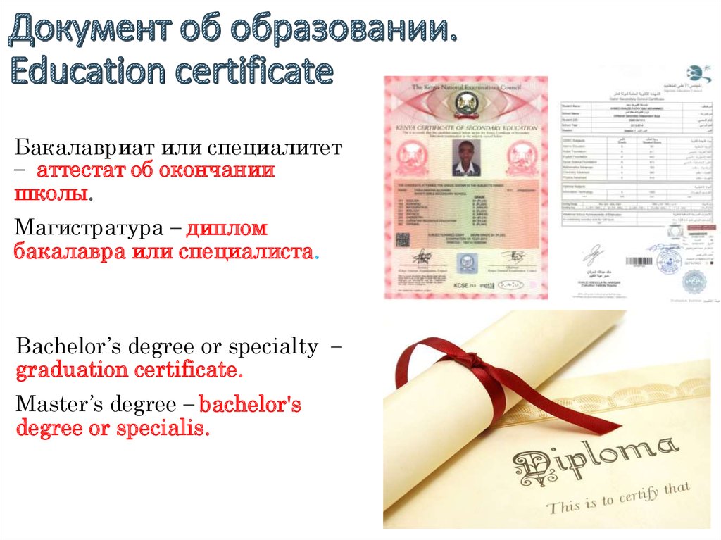Документ об образовании. Education certificate