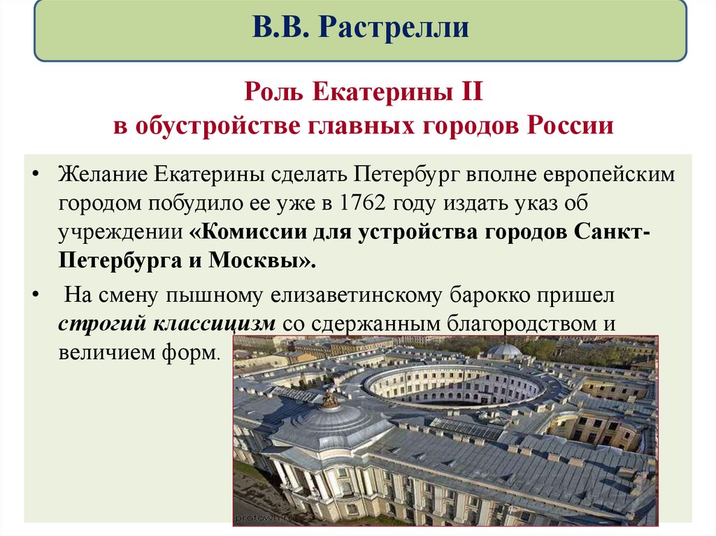 Роль Екатерины II в обустройстве главных городов России