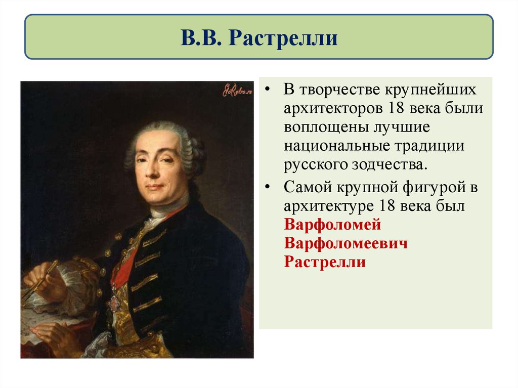 История 18 века читать. Растрелли Архитектор 18 века. Архитектура 18 века Франческо Растрелли. Русская архитектура 18 века таблица Растрелли Баженов.