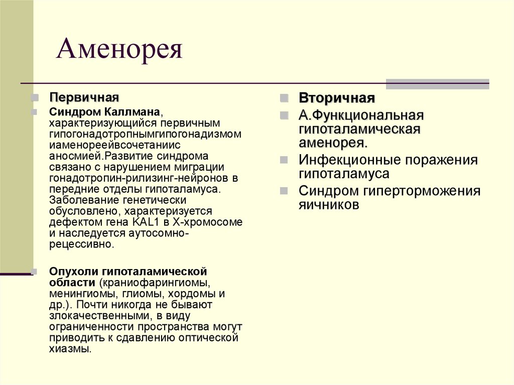 Причины возникновения клиническая картина диагностика первичной аменореи