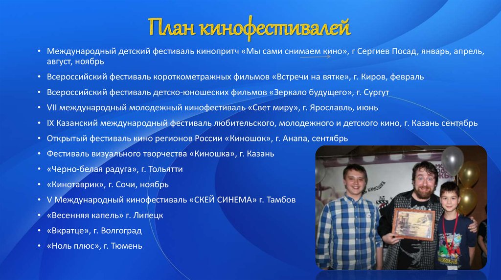 План кинофестивалей