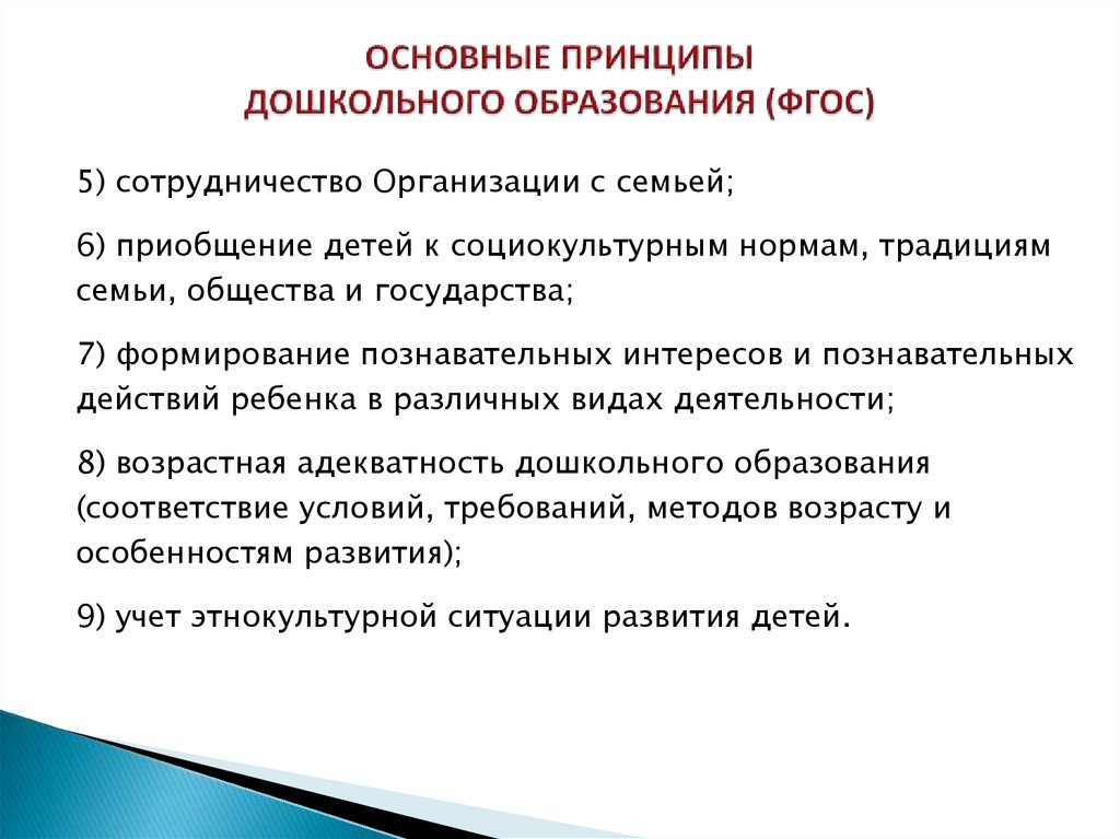 Раскрыть принципы дошкольного образования