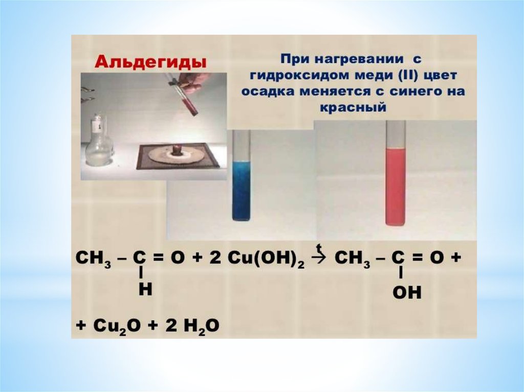 Cu oh 2 нагревание реакция. Качественная реакция на альдегиды с гидроксидом меди (II). Качественная реакция на альдегиды с гидроксидом меди. Реакция с гидроксидом меди 2 при нагревании. Формальдегид и гидроксид меди (II) (при нагревании).