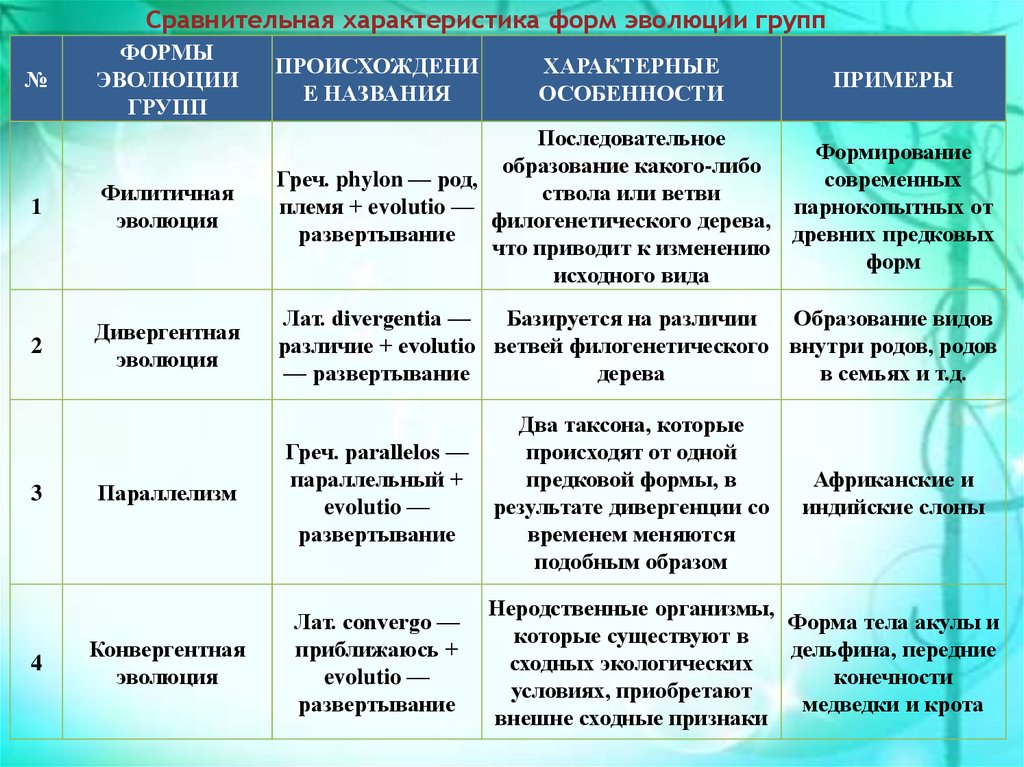 Соотнесите картинки и тип эволюционных изменений